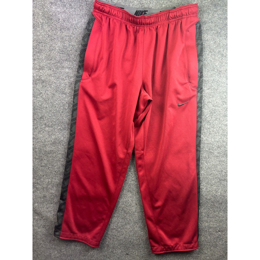 Nike Track Pants Mens XL Red Grey Side Stripe Zipper Pockets Dri-FIT